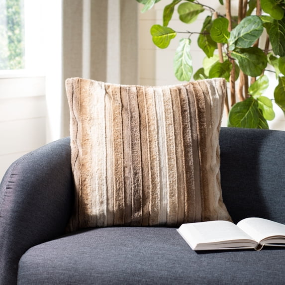 Safavieh Elian 20" x 20" Striped Faux Fur Plush Pillow