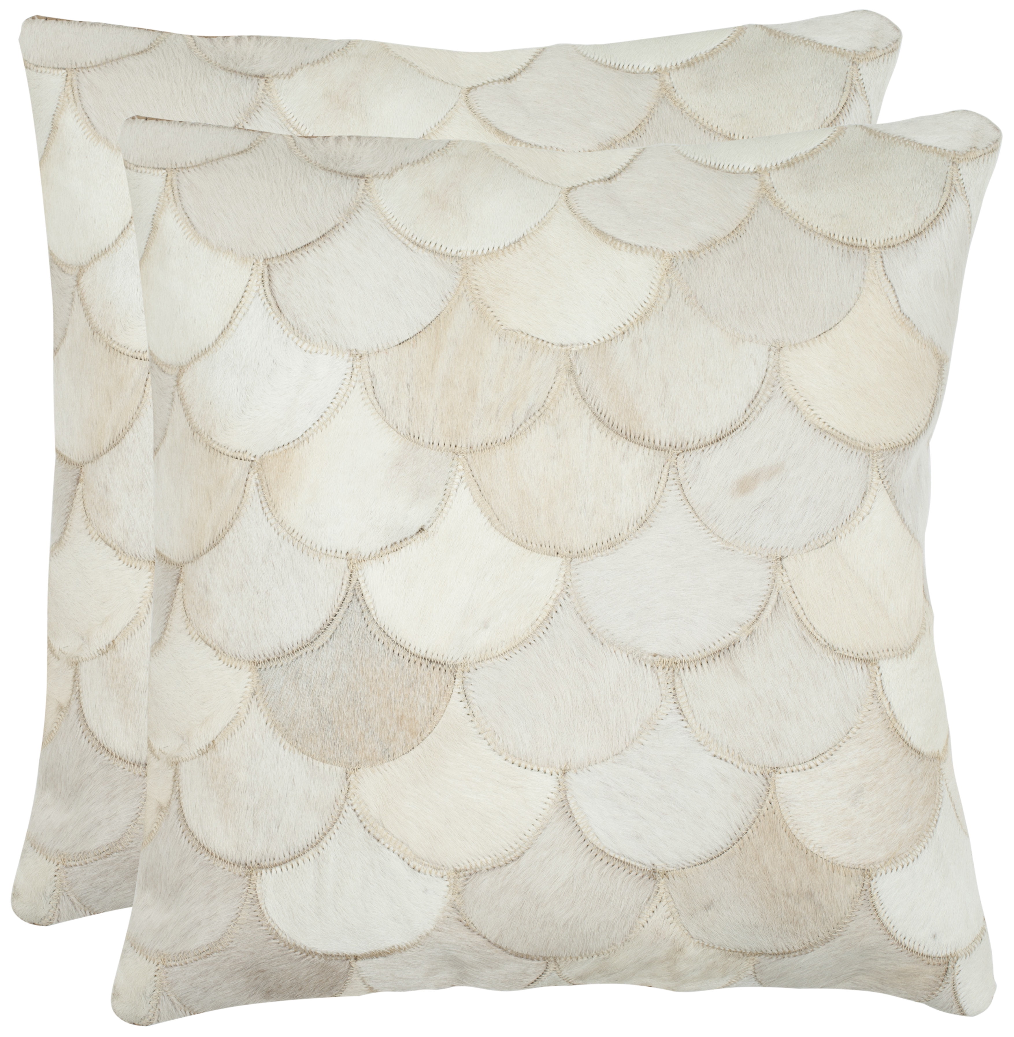 Elita 22'' Cream Cowhide Scalloped Throw Pillow Set