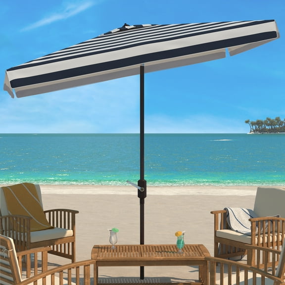 Safavieh Elsa Fashion Line 6.5x10ft Rectangle Metal Umbrella in Black and White