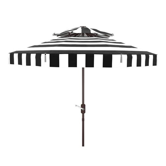 Safavieh Elsa Fashion Line 9ft Metal Double Top Market Umbrella in Black/White