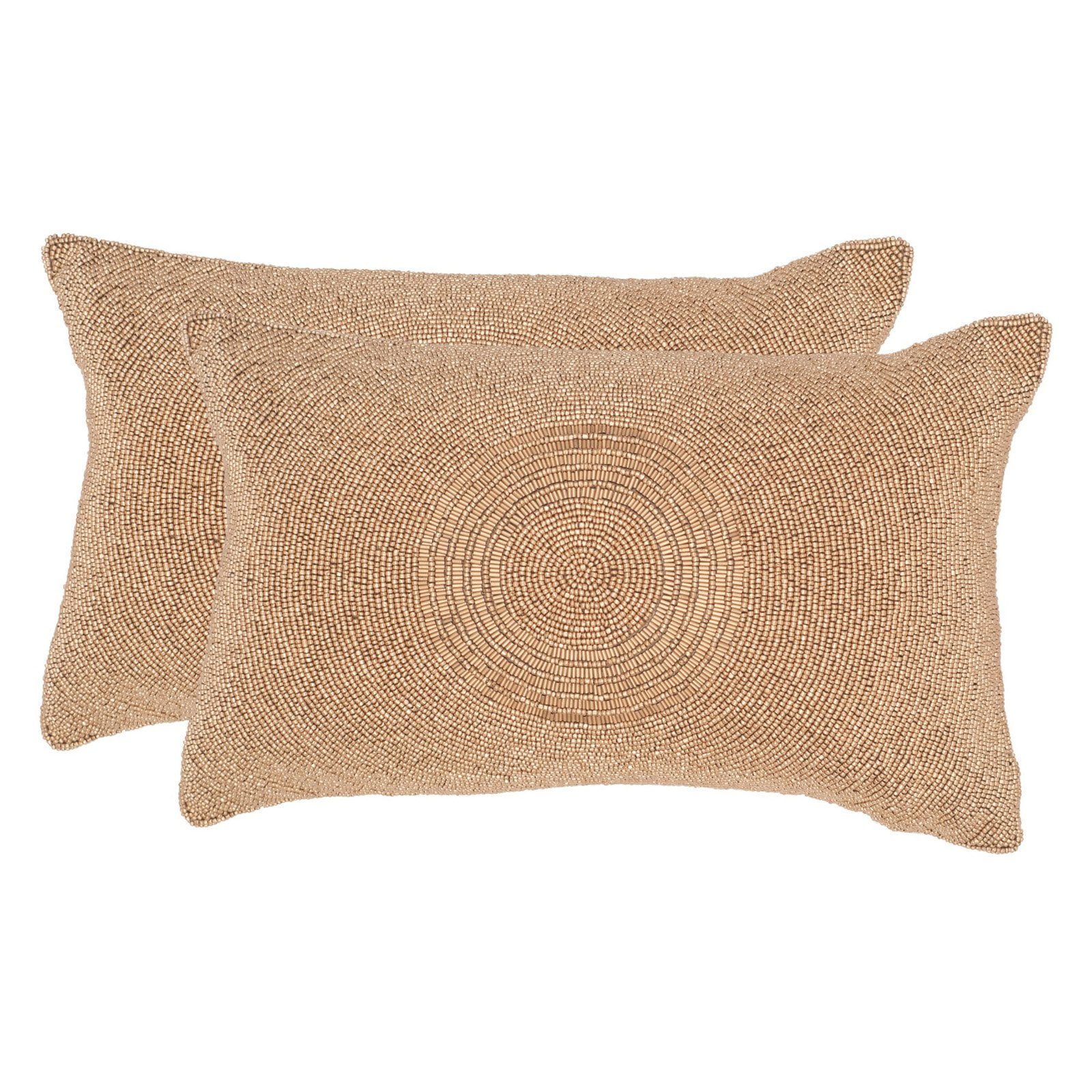 Embellished Gold Rectangular Feather Throw Pillow Set