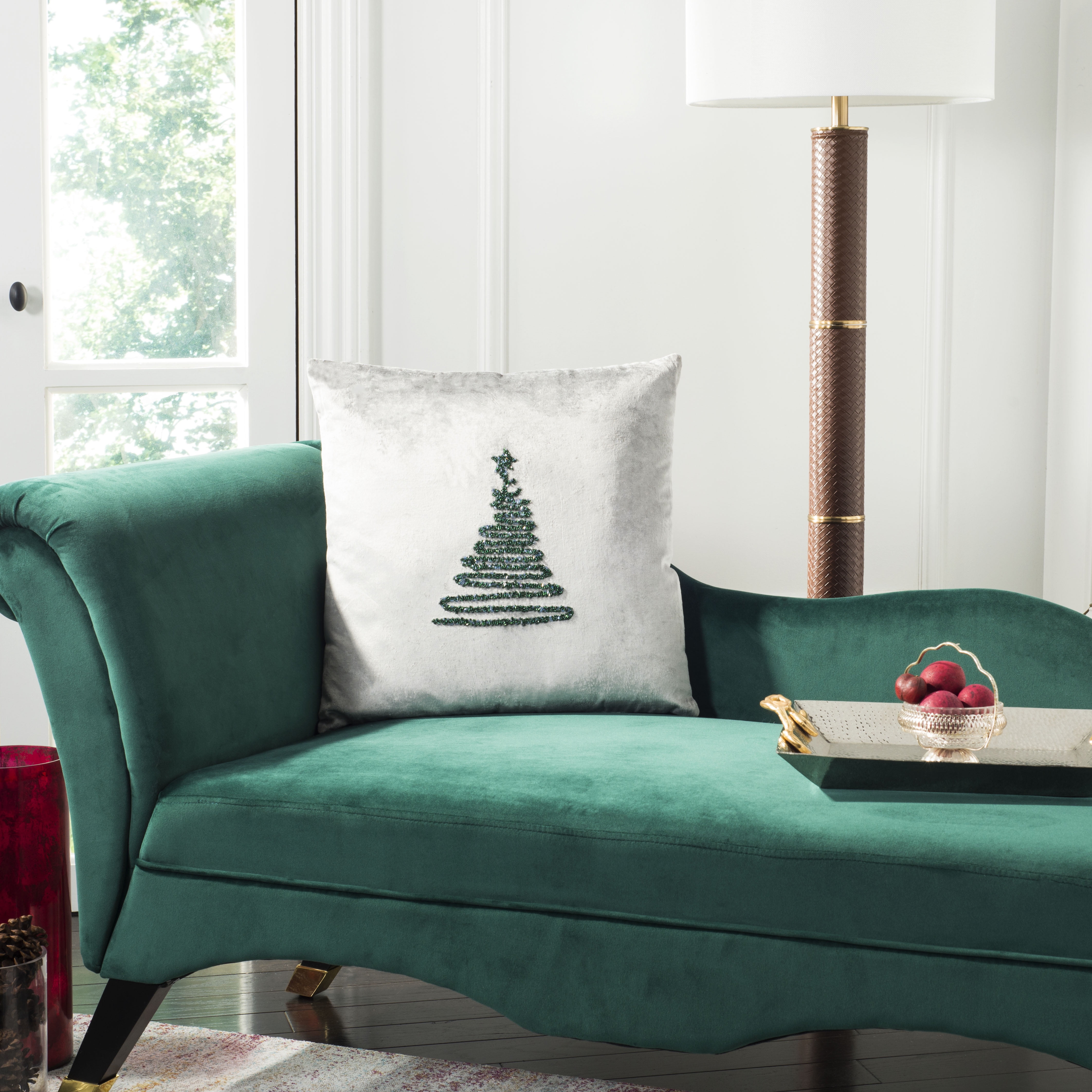 20" Gray and Green Cotton Holiday Tree Pillow