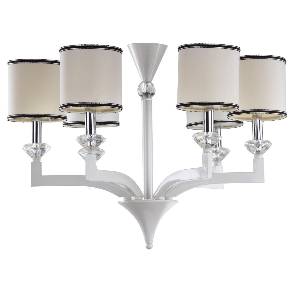 Ethereal Pearl White Crystal 6-Light Chandelier with Cotton Shades