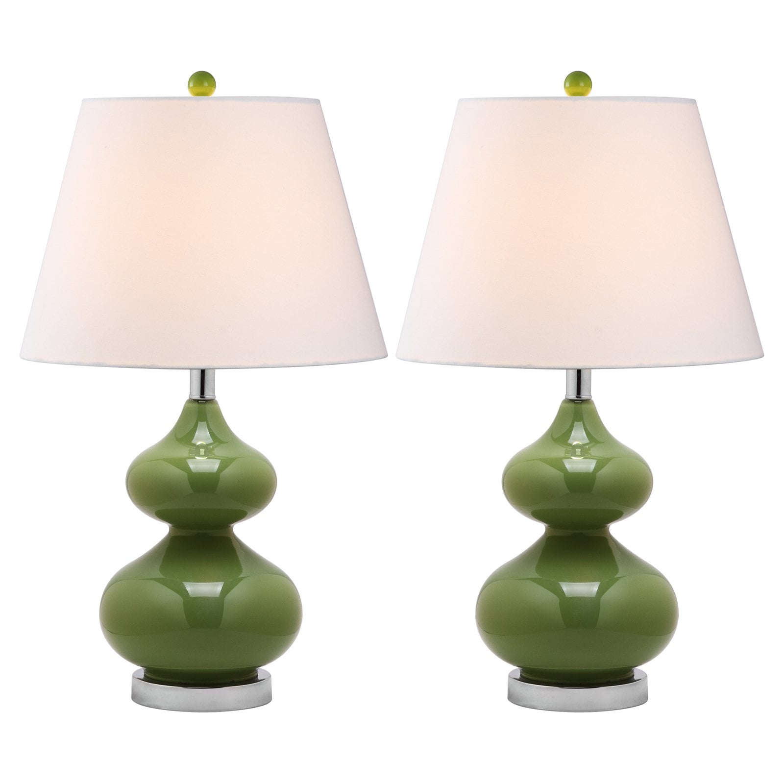 Eva Fern Green Double Gourd Glass Table Lamp Set with Cotton Shade
