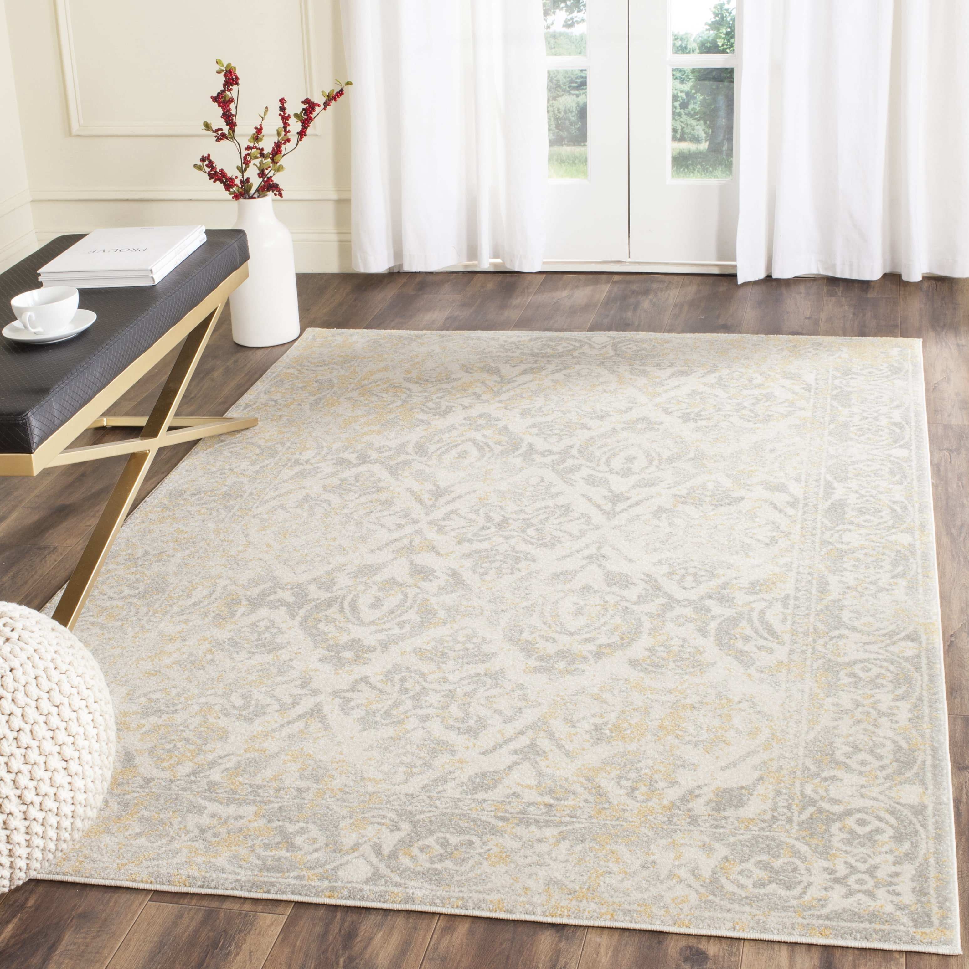 SAFAVIEH Evoke Varden Bordered Area Rug, Ivory/Gray, 3' x 5'