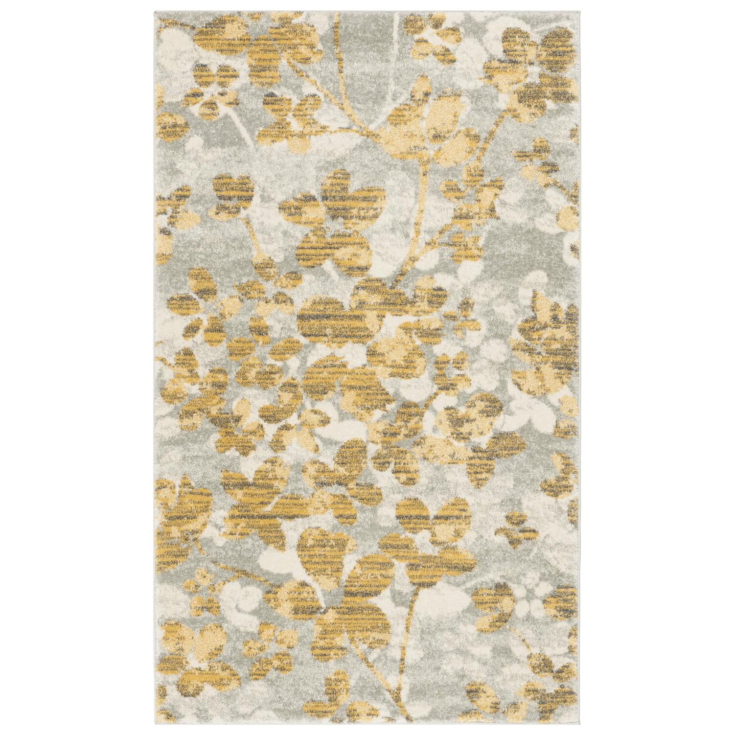 Rectangular 5' x 7' Grey and Gold Synthetic Area Rug
