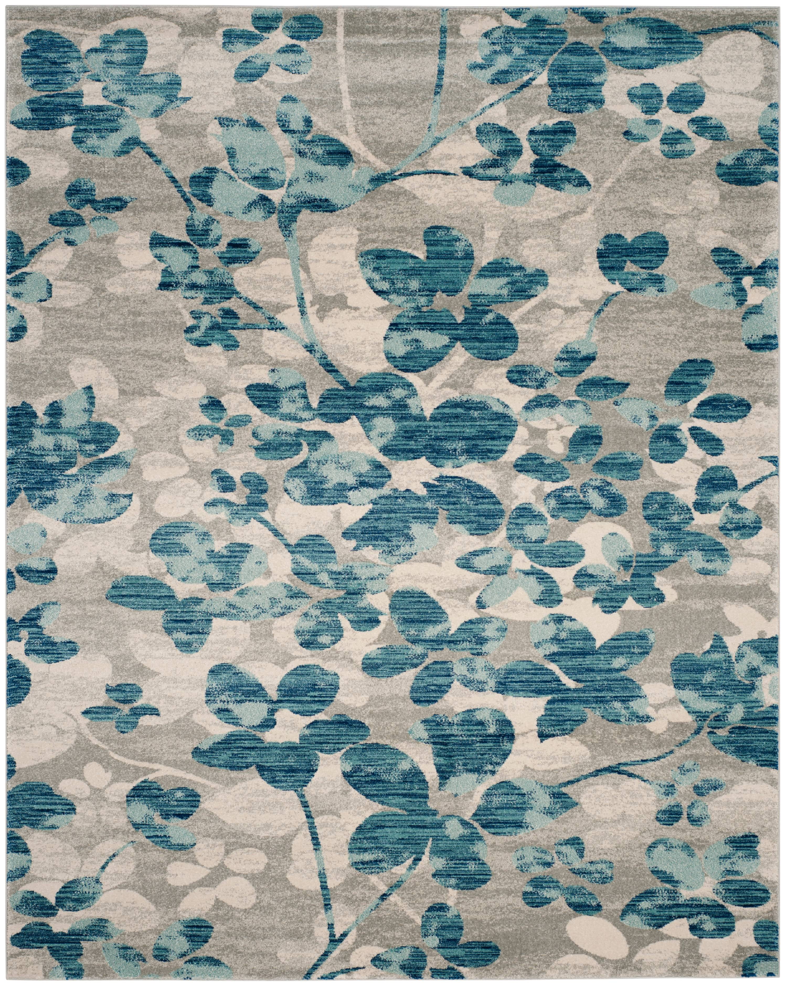 Elegant Gray Floral 9' x 12' Synthetic Easy-Care Area Rug