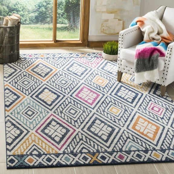 SAFAVIEH Evoke Beaumont Geometric Area Rug, Navy/Ivory, 4' x 6'