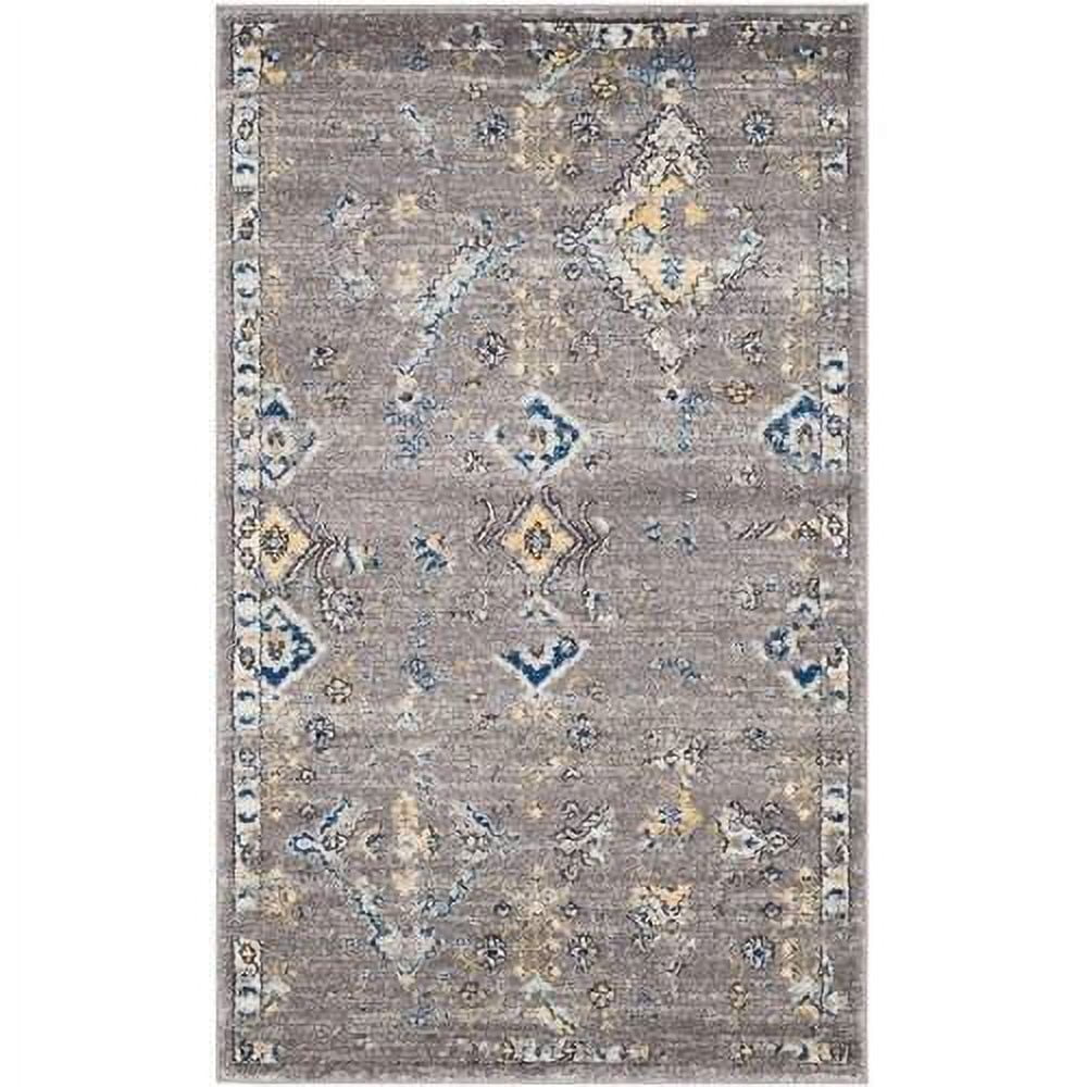 Hand-Knotted Dark Grey and Yellow Synthetic Small Rug