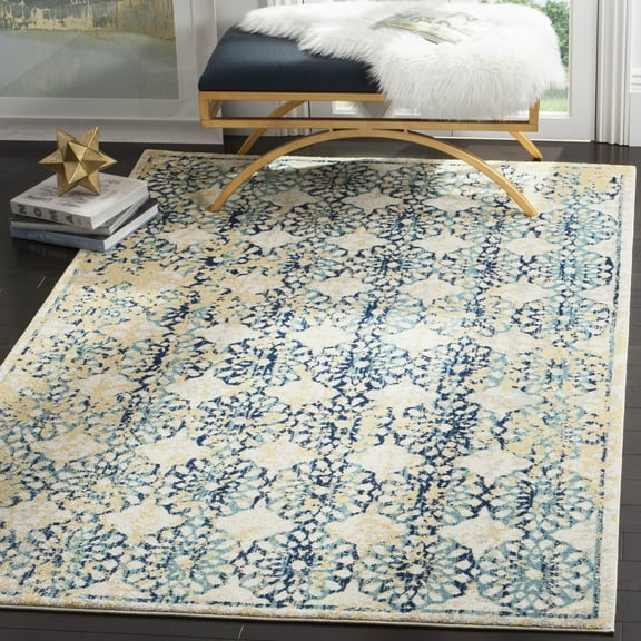 SAFAVIEH Evoke Anselmo Bordered Area Rug, Ivory/Blue, 3' x 5'