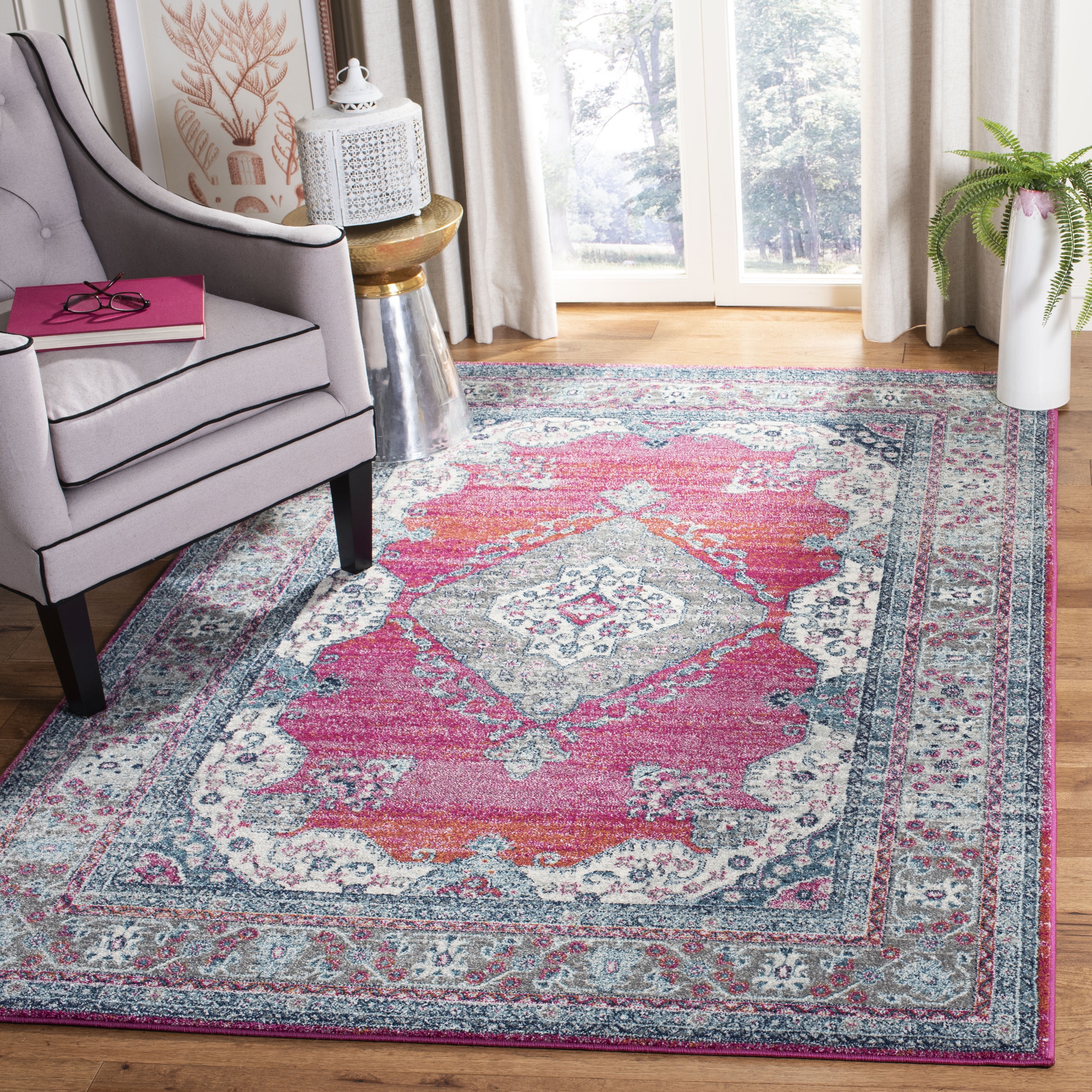 Navy and Fuchsia Synthetic Hand-Knotted Reversible Area Rug
