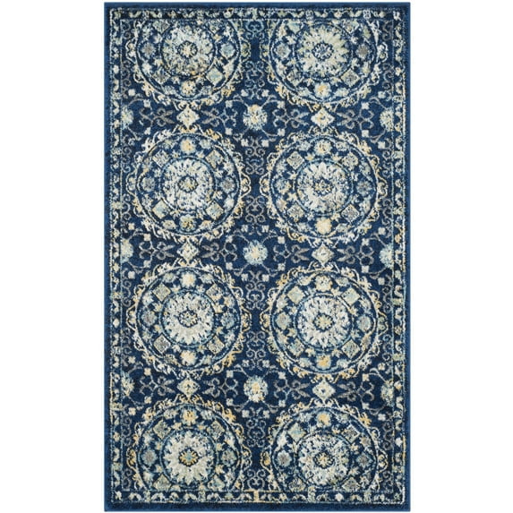 Safavieh  Evoke Traci Distressed Vintage Boho Rug Navy/Ivory 3'  x  5' 3' x 5' Indoor Bathroom,Bedroom,Entryway Ivory Rectangle