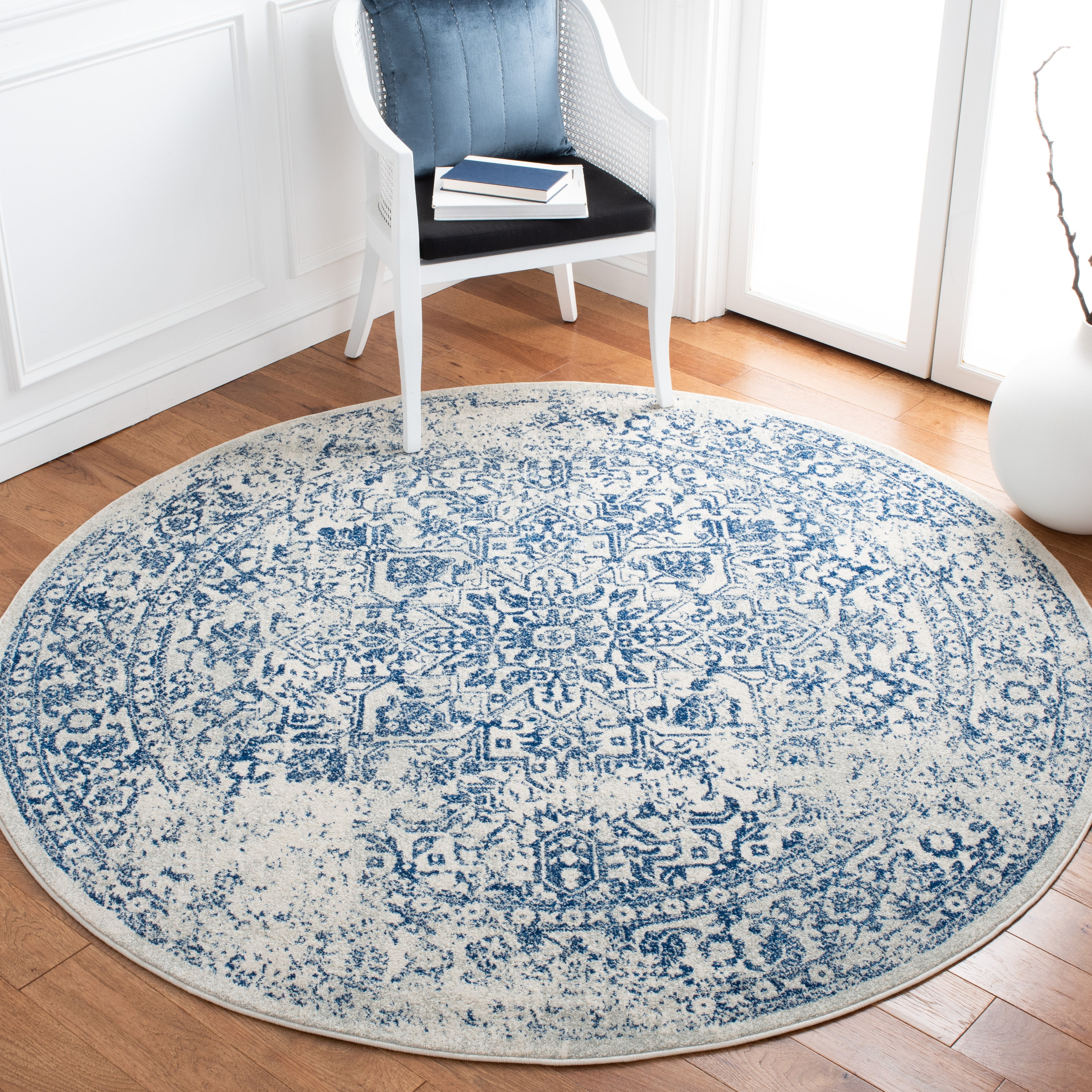Safavieh Evoke Trena Floral Area Rug, Ivory/Navy, 3' x 3' Round