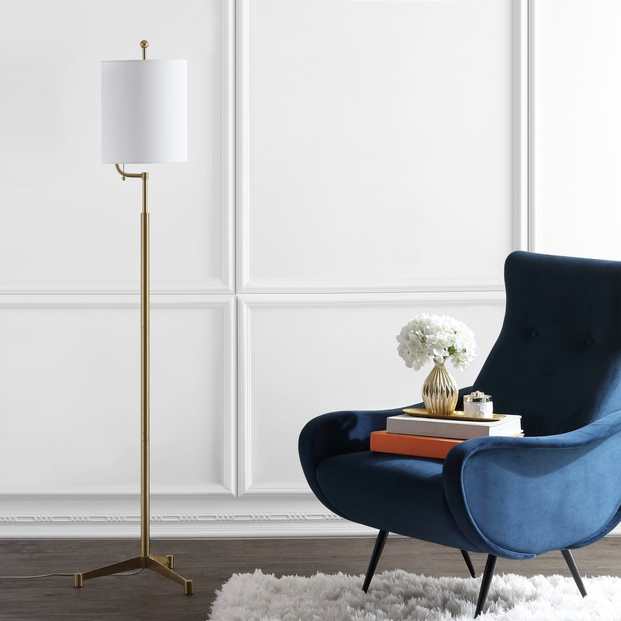 Ezekiel Brass Gold 62" Contemporary Floor Lamp with Sleek Lines