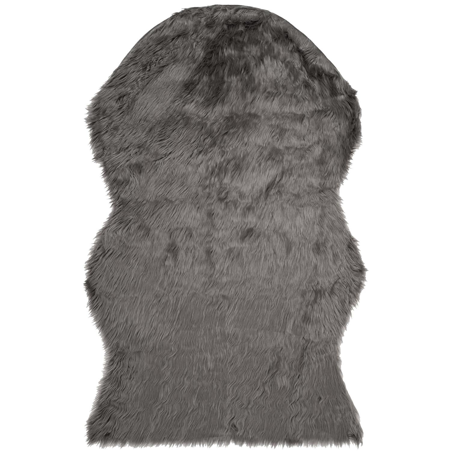 Gray Rectangular Tufted Cotton Sheepskin Fur Rug, 2' x 3'