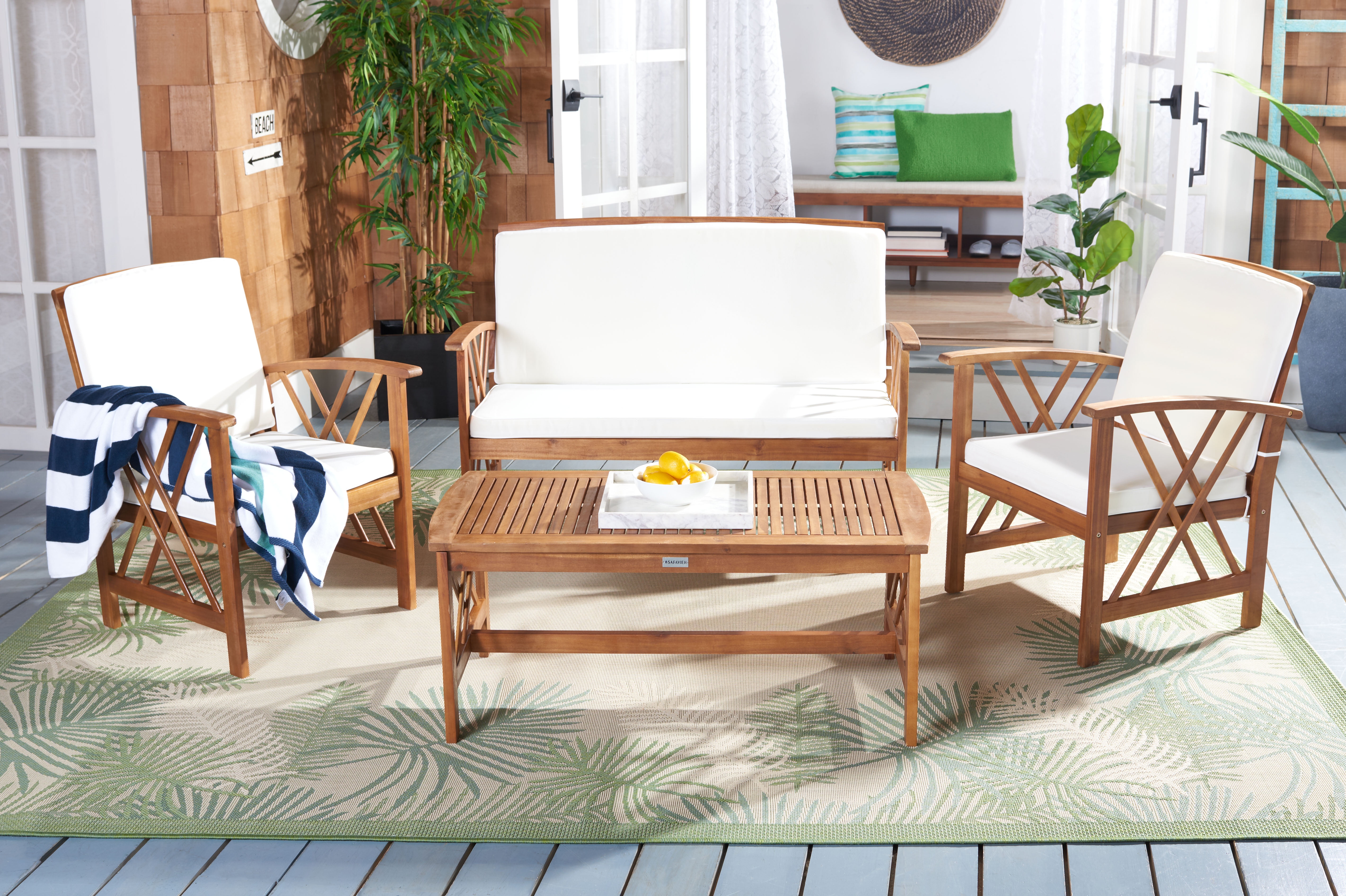 Fontana Brown Acacia 4-Piece Outdoor Conversation Set
