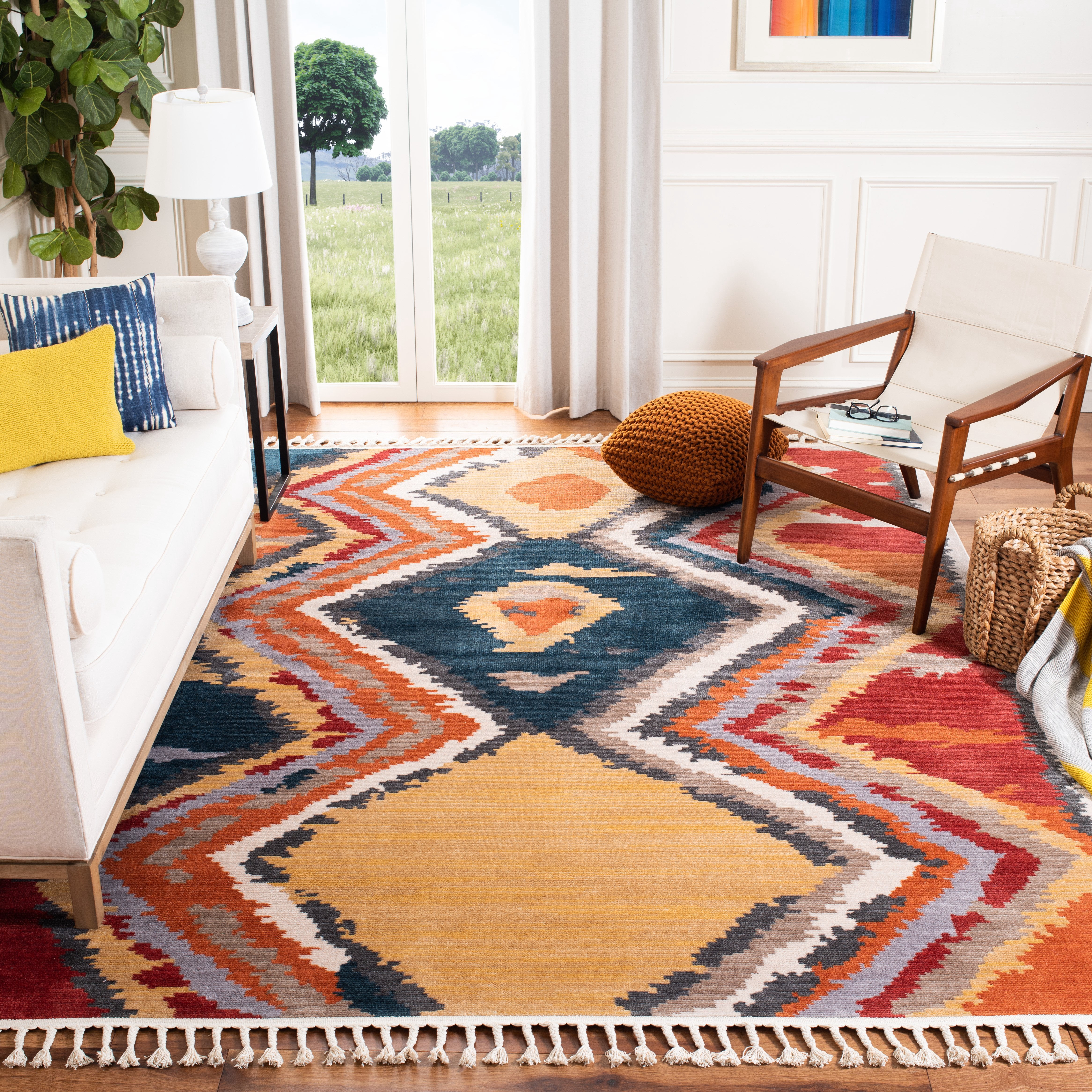 Safavieh Farmhouse Charlie Geometric Area Rug, Yellow/Red, 9' x 12'