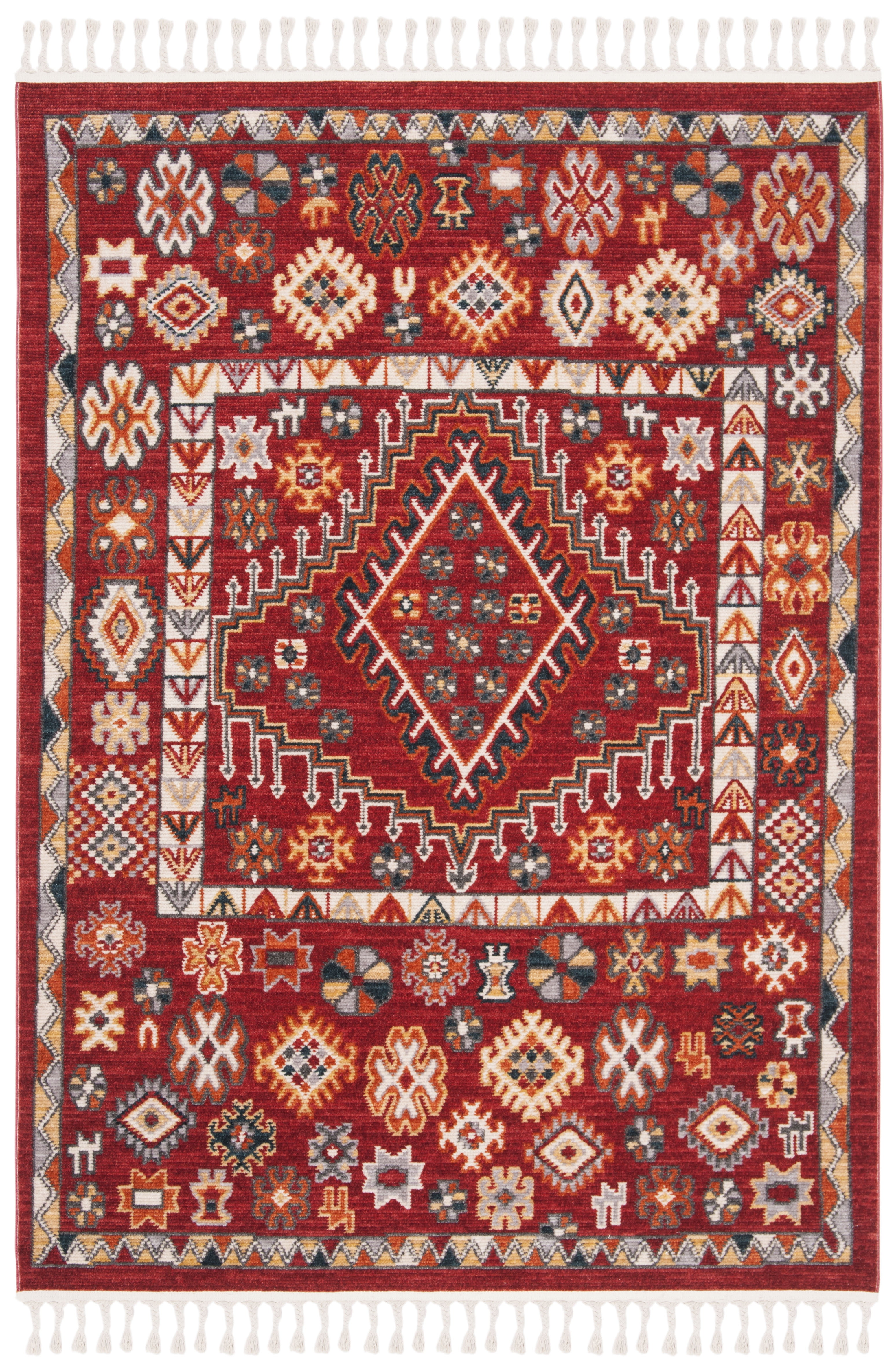 Red and Ivory Medallion Boho Cotton Area Rug 3' x 5'