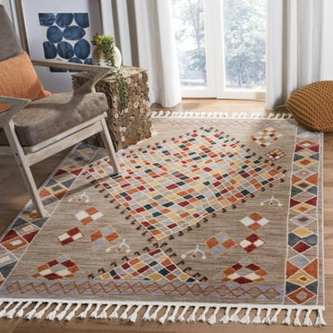 Safavieh  Farmhouse Marnie Boho Tribal Polyester Rug 5'1" x  7'3" 5' x 8' Indoor Living Room,Bedroom,Dining Room Rectangle