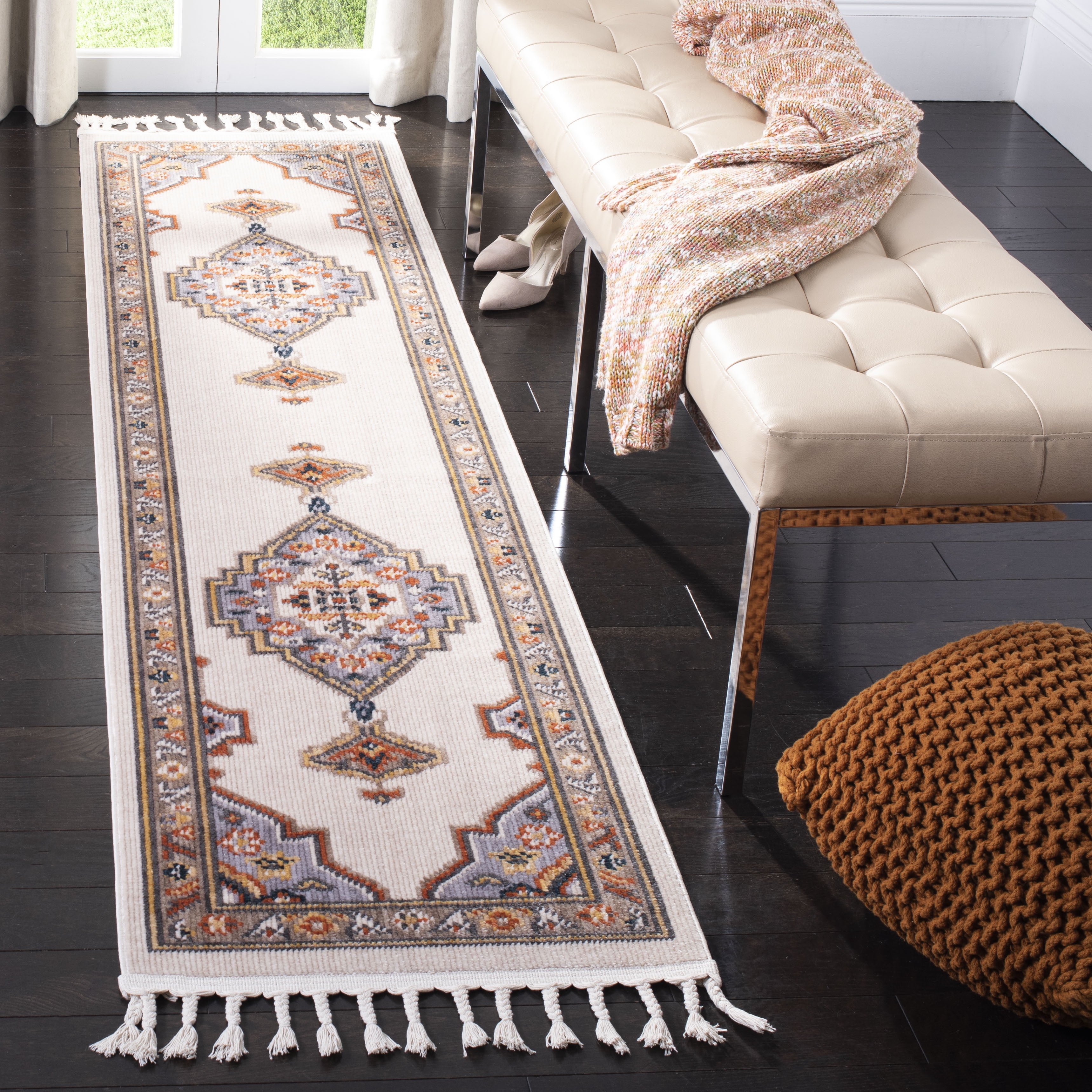 Orange Medallion Cotton Chenille Runner Rug