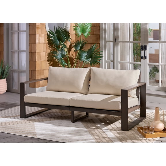 Safavieh Fash Metal Outdoor Sofa, Brown/Taupe