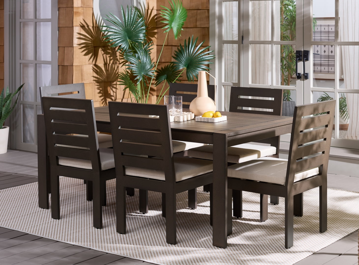 Safavieh Fash Modern Aluminum 4 Leg Outdoor Dining Table, Brown