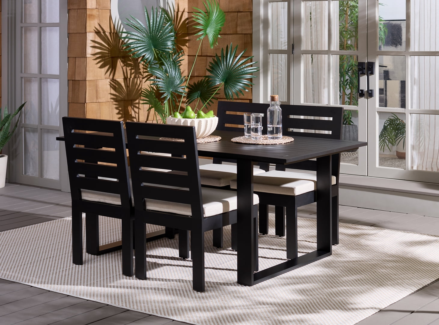 Safavieh Fash Modern Aluminum Sleg Leg Outdoor Dining Table, Black