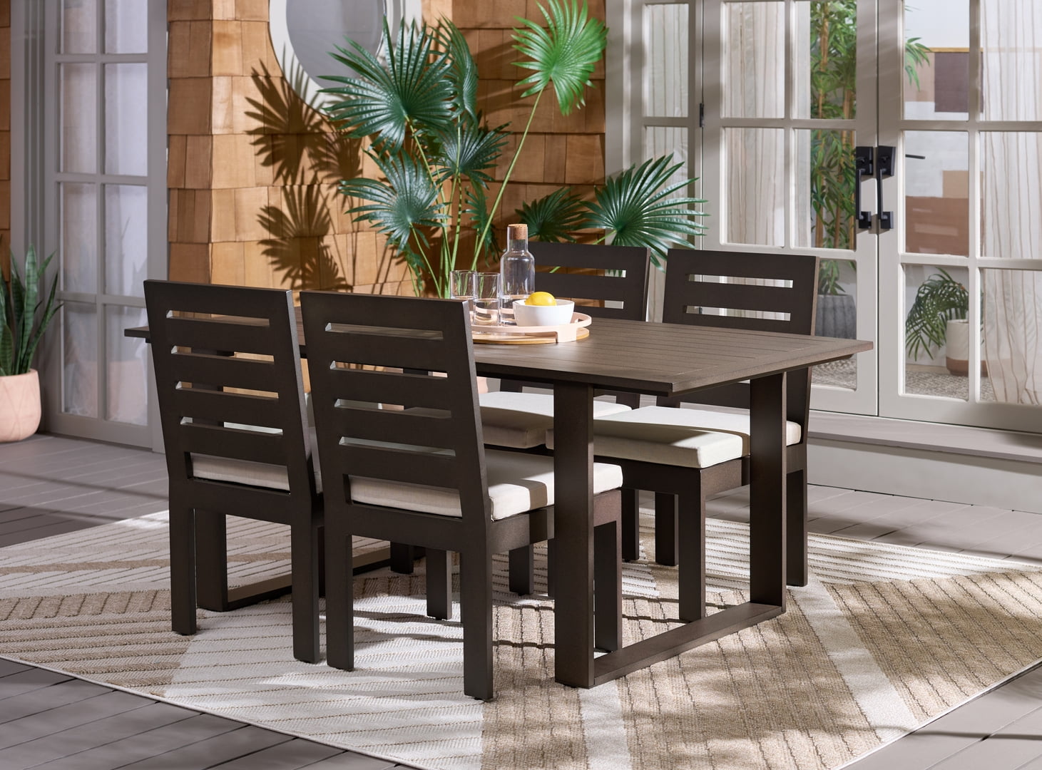 Safavieh Fash Modern Aluminum Sleg Leg Outdoor Dining Table, Brown