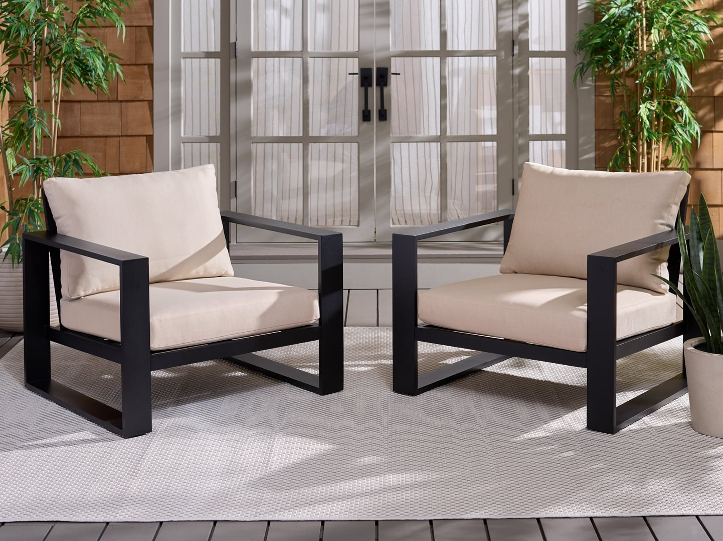 Safavieh Fash Scandinavian Metal and Fabric Armchair, Black/Taupe, Set of 2