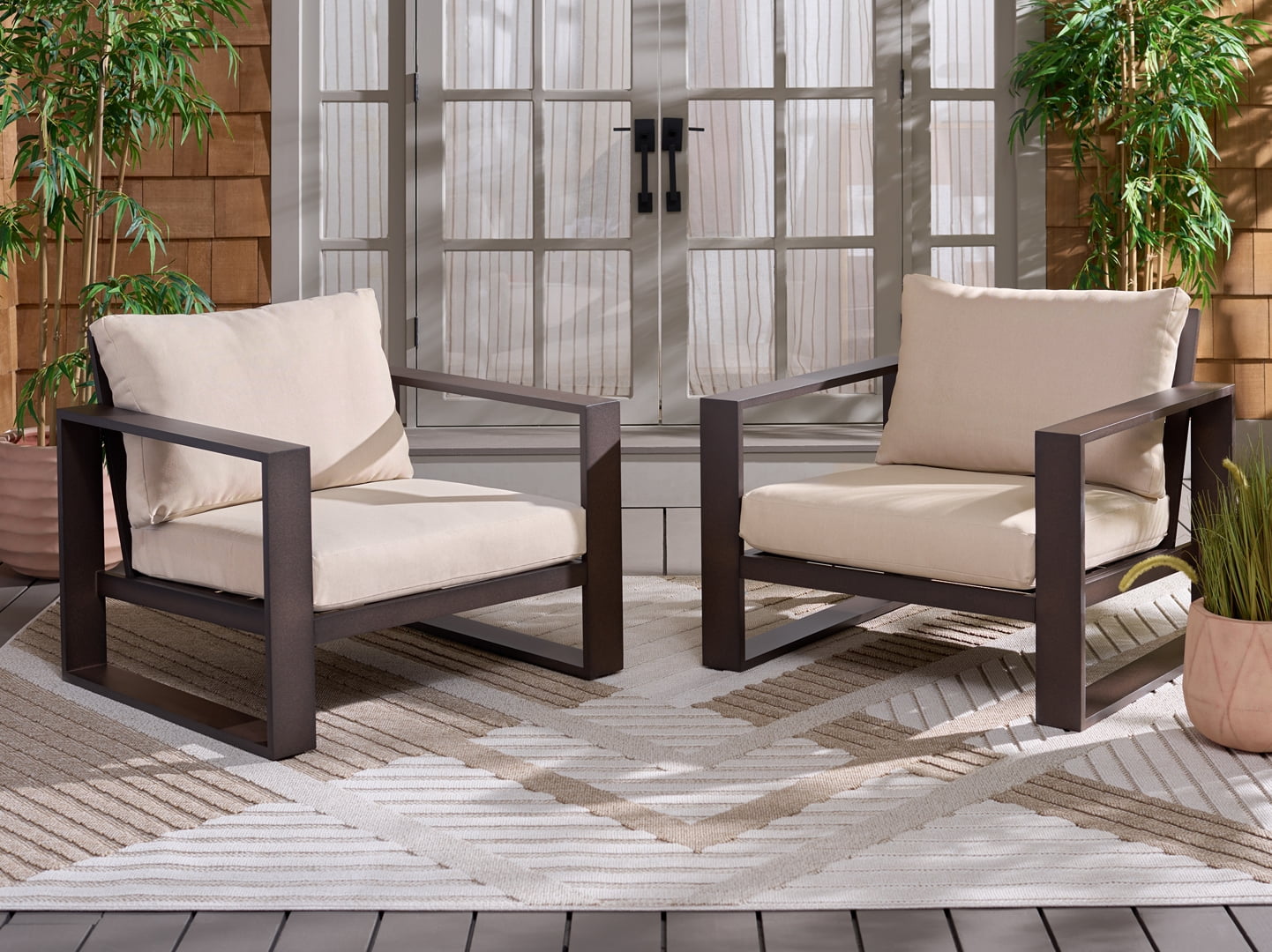 Safavieh Fash Scandinavian Metal and Fabric Armchair, Brown/Taupe, Set of 2