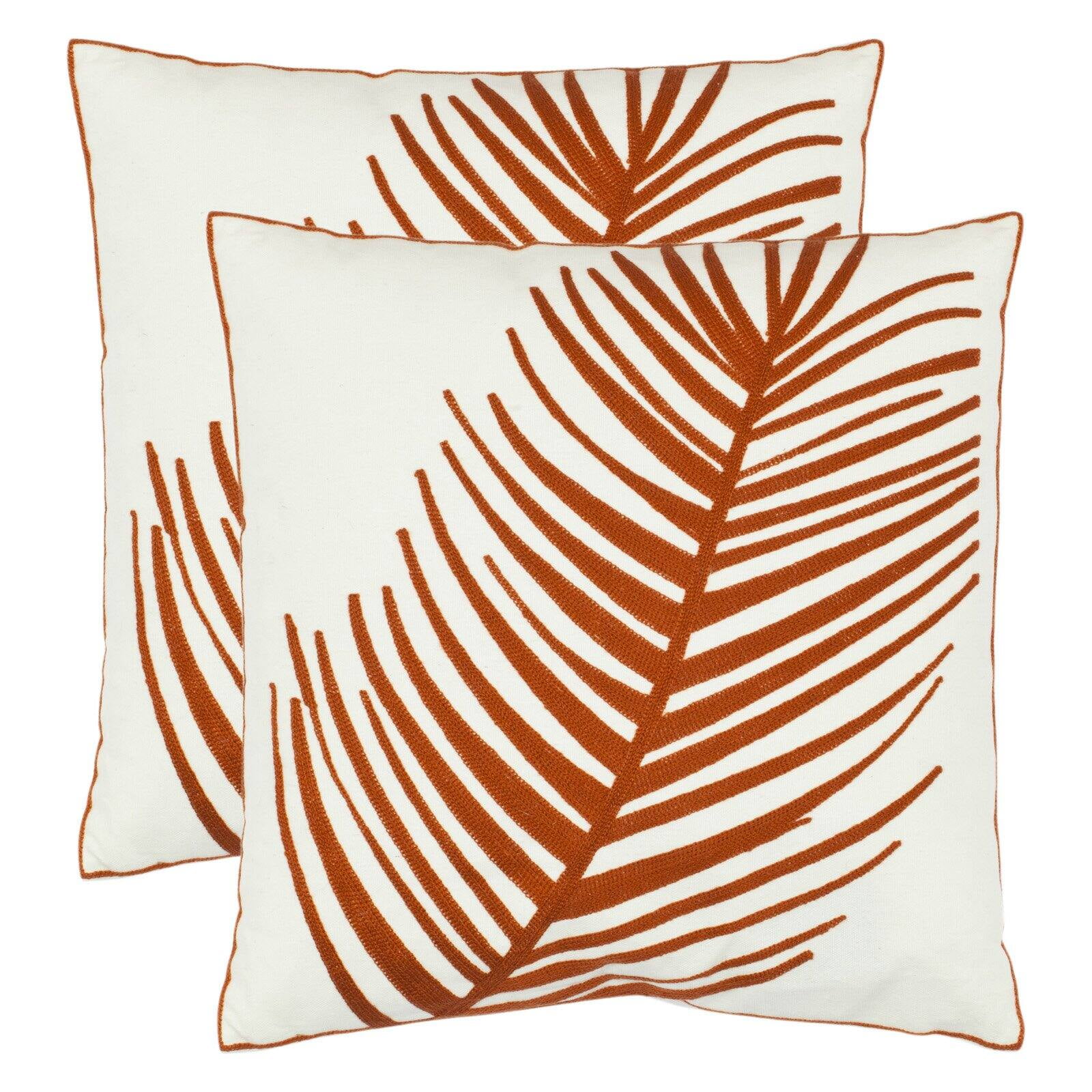 Set of 2 Orange Embroidered Cotton Square Throw Pillows