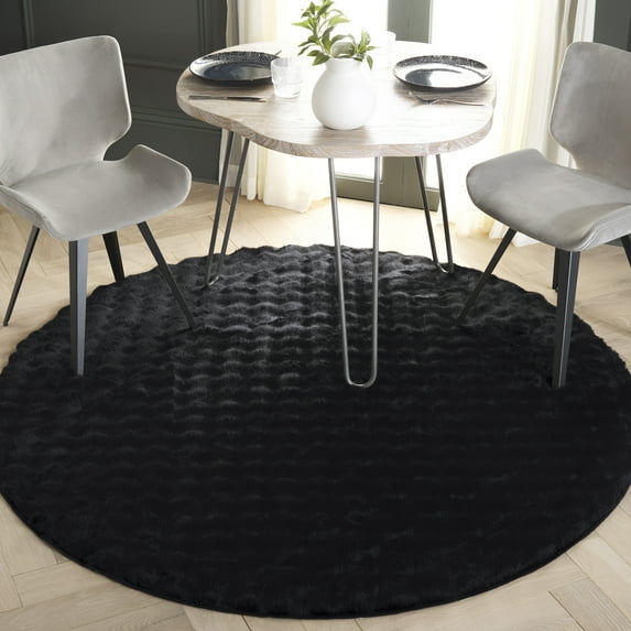 Safavieh Faux Rabbit Bubble Selina Solid Machine Washable Area Rug, Black, 6' x 6' Round