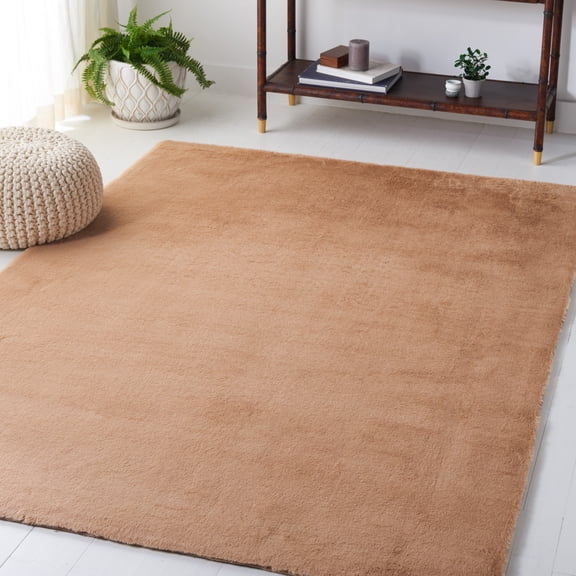 Safavieh Faux Rabbit Fur David Solid Machine Washable Slip Resistant Area Rug, Beige, 3' x 5'