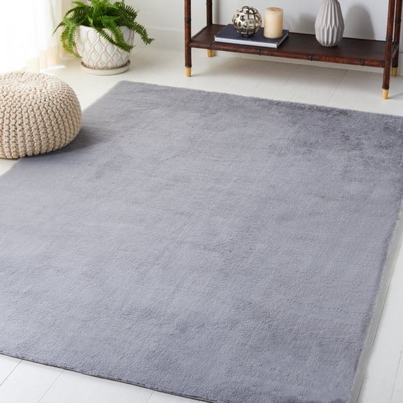 Safavieh Faux Rabbit Fur David Solid Machine Washable Slip Resistant Area Rug, Light Gray, 3' x 5'