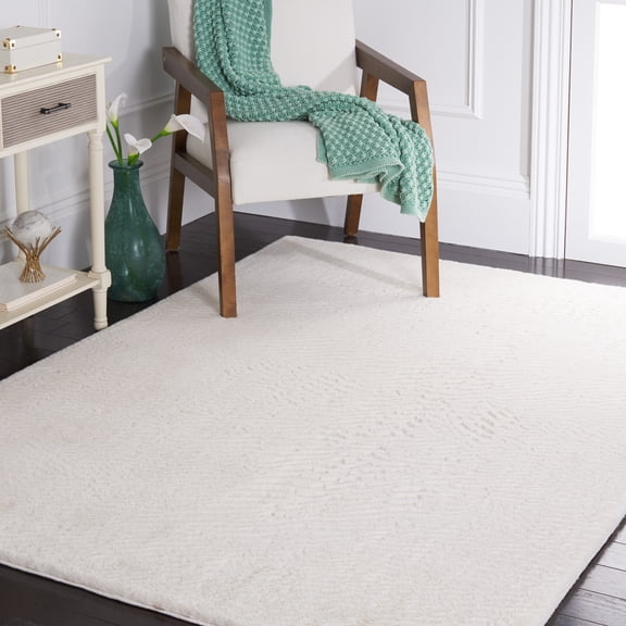 Safavieh Faux Rabbit Fur David Solid Machine Washable Slip Resistant Area Rug, Off White, 3' x 5'