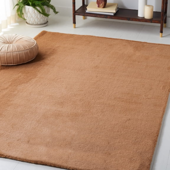 Safavieh Faux Rabbit Fur David Solid Machine Washable Slip Resistant Area Rug, Brown, 5' x 7'