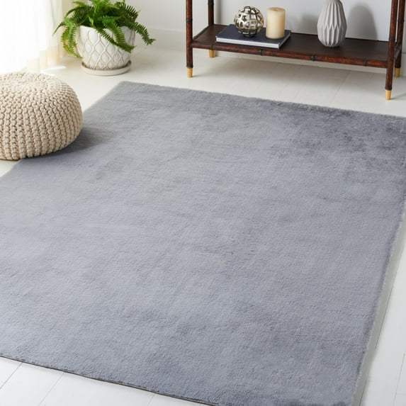 Safavieh Faux Rabbit Fur David Solid Machine Washable Slip Resistant Area Rug, Light Gray, 6' x 9'