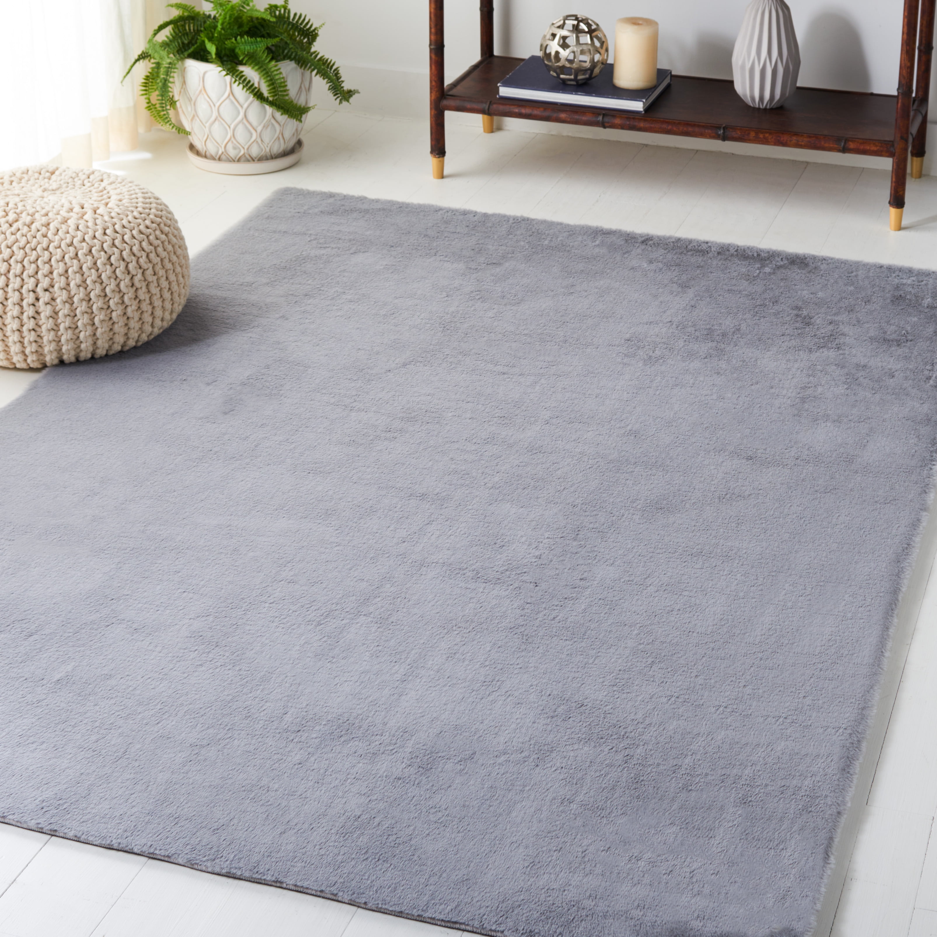 Safavieh Faux Rabbit Fur David Solid Machine Washable Slip Resistant Area Rug, Light Gray, 8' x 10'