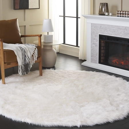 Safavieh Faux Sheep Skin Vesna Solid Area Rug, Ivory, 6' x 6' Round