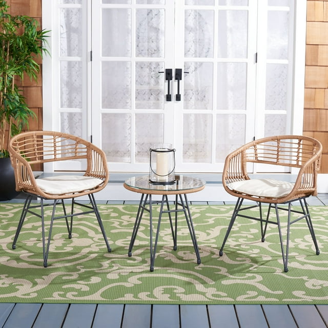 Safavieh Ferla Outdoor Patio 3 Pc Bistro Set Natural/Beige