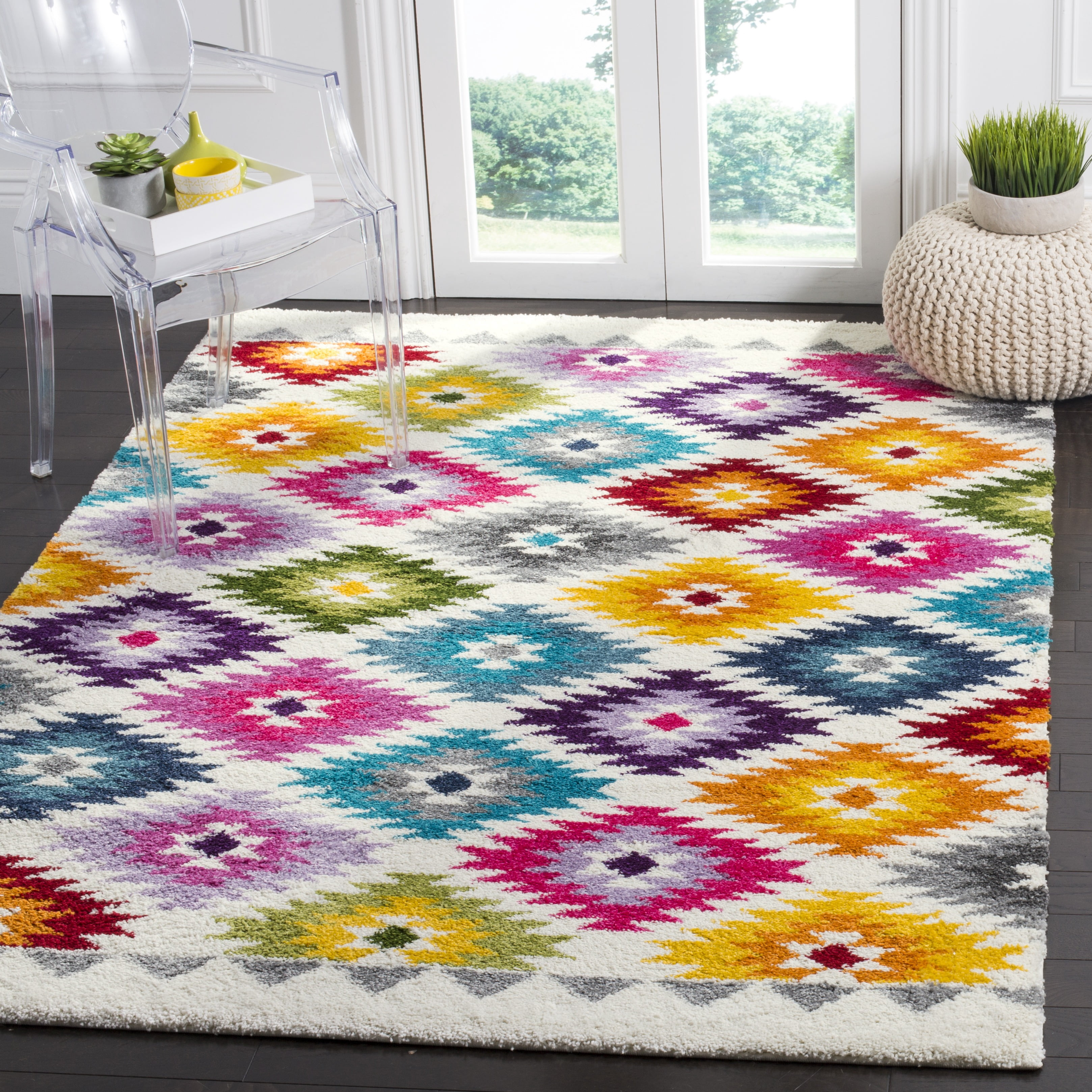 Safavieh Fiesta Frona Geometric Shag Area Rug, Cream/Multi, 6'7" x 9'2"