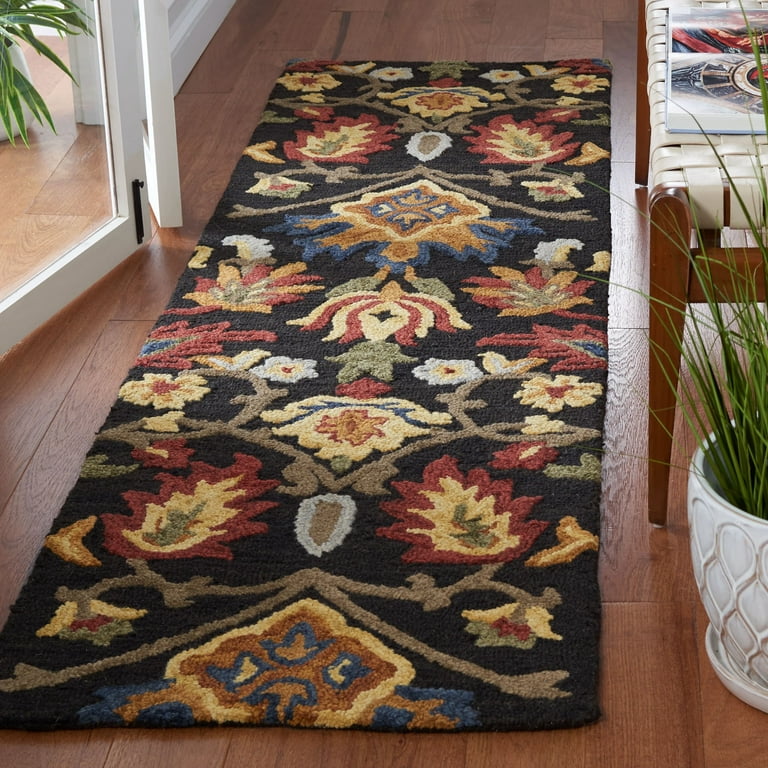 Safavieh Fiorello Handmade Blossom French Country Wool Area Rug  Charcoal/Multi 2'3 x 14' Runner 14' Runner Indoor Living Room, Bedroom,  Dining Room 