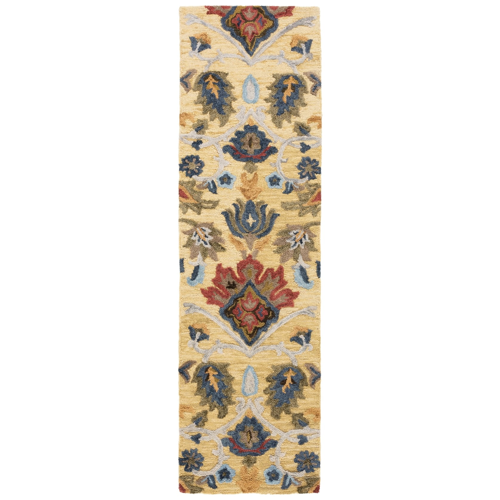 Hand-Tufted Gold and Multi Floral Wool Runner Rug, 2'3" x 14'