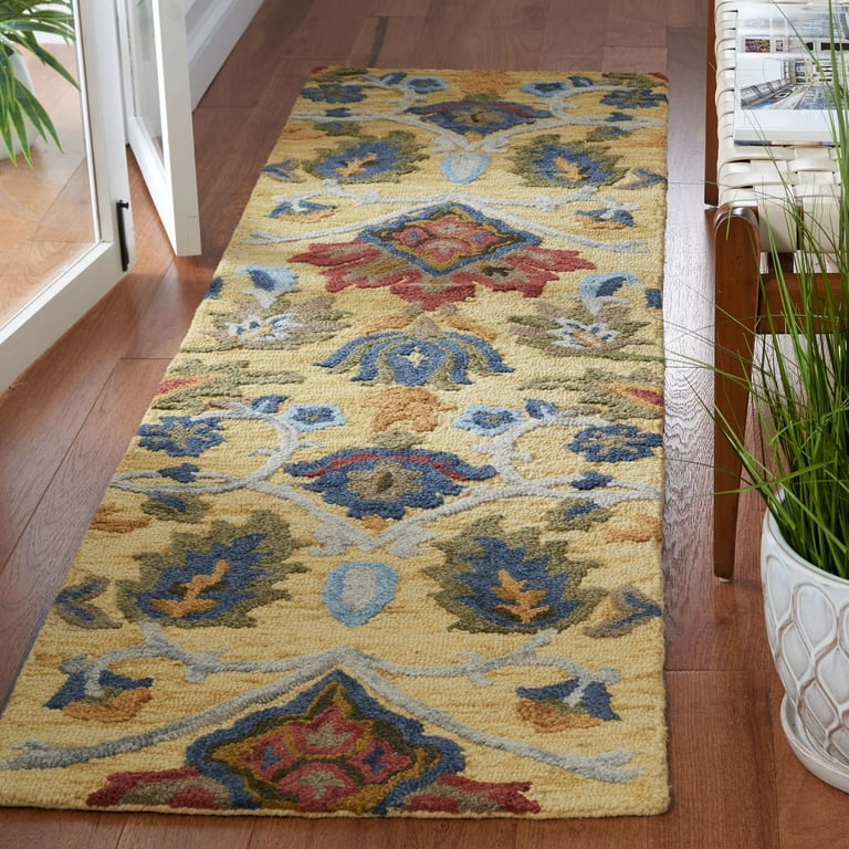Safavieh Fiorello Handmade Blossom French Country Wool Area Rug Gold/Multi  2'3 x 14' Runner 14' Runner Indoor Living Room, Bedroom, Dining Room