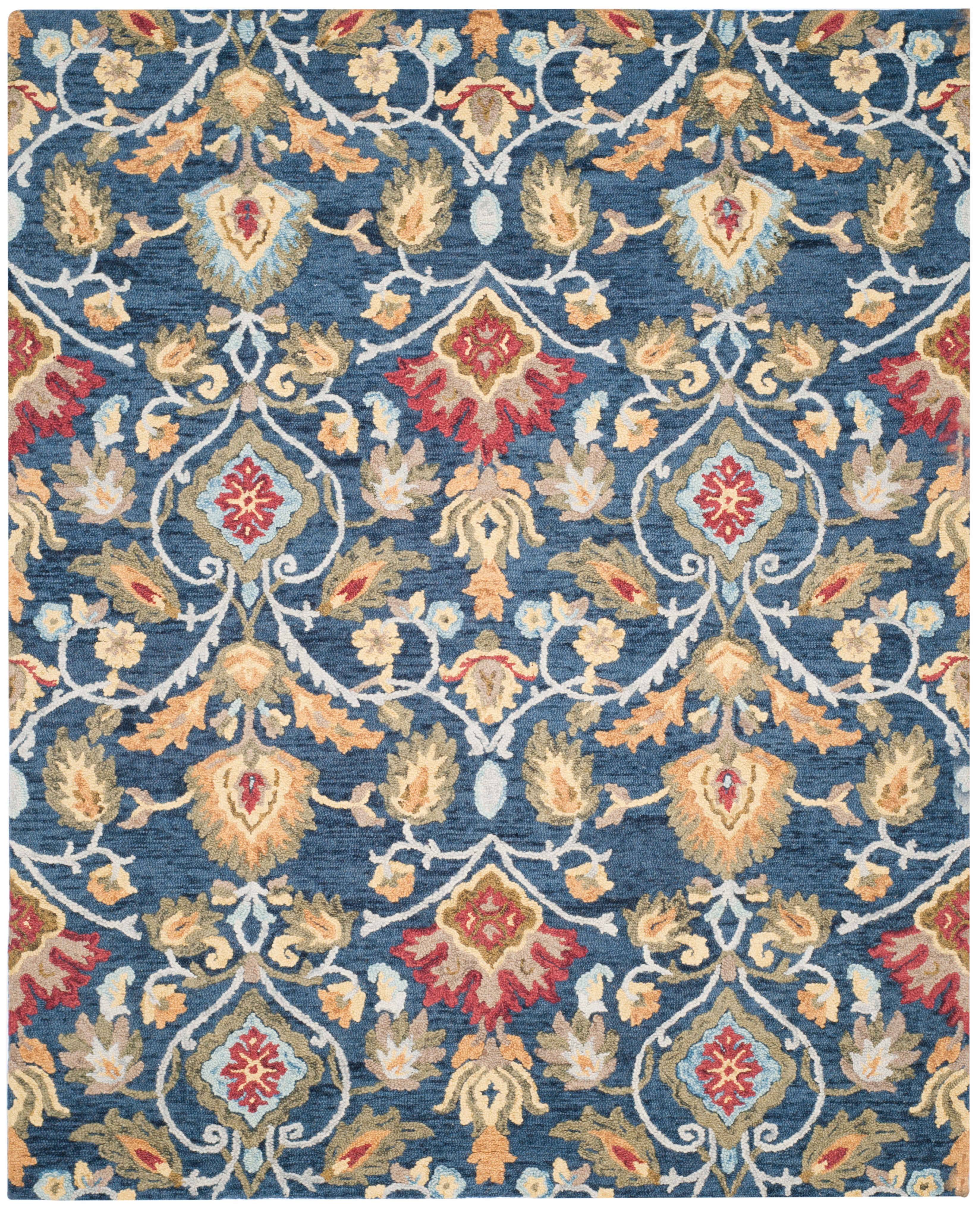 SAFAVIEH Blossom Lennon Floral Wool Area Rug, Navy/Multi, 12' x 18'