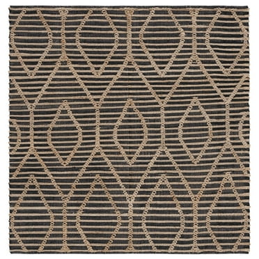 SAFAVIEH Natural Fiber Leland Geometric Area Rug, Black/Natural, 6' x 6' Square