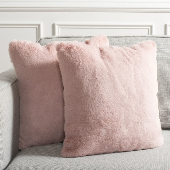 Safavieh Flayn 18" x 18" Contemporary Faux Fur Decorative Pillows, Pink (Set of 2)