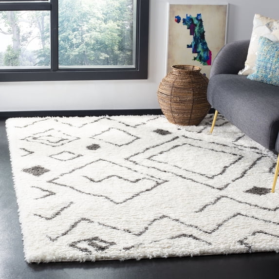 Safavieh Flokati Aiden Geometric Shag Area Rug, Ivory/Charcoal, 5'3" x 7'6"