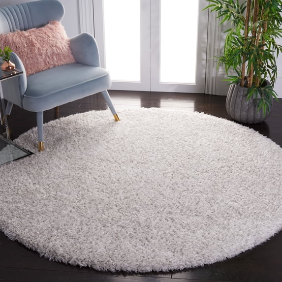 Safavieh Flokati Lavena Solid Polyester Shag Area Rug, Ivory/Gray, 6'7" x 6'7" Round