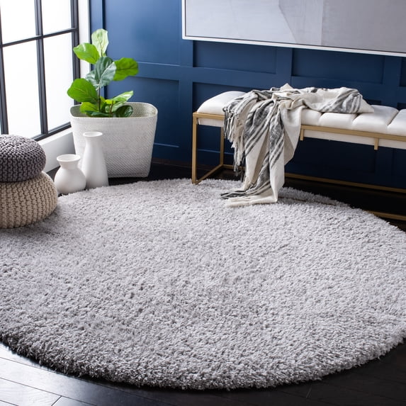 Safavieh Flokati Lavena Solid Polyester Shag Area Rug, Light Gray, 6'7" x 6'7" Round